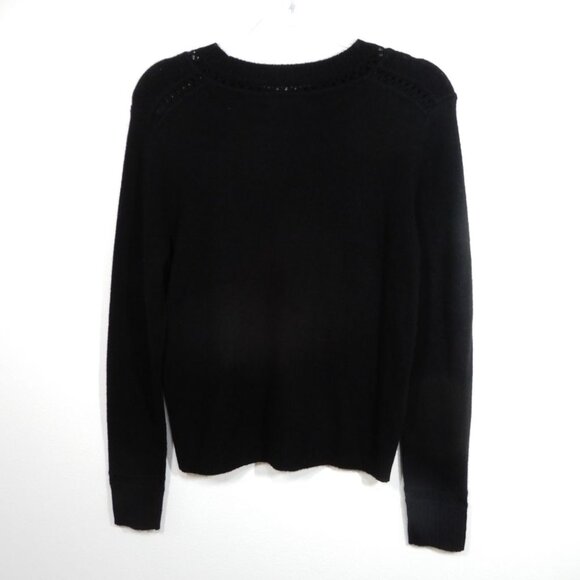 GRIFFEN Open Stitch Trim Wool & Cashmere Crewneck Sweater Size M Black NEW - Picture 5 of 5